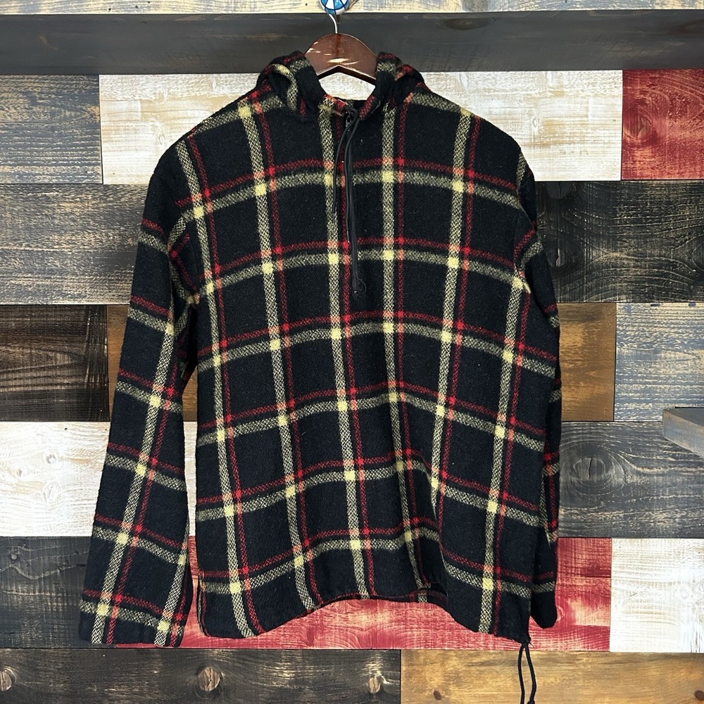 Vintage 50s 60s Wool Hoodie Flannel Buffalo Plaid Smock Medium MW CANADA